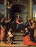 Fra Bartolomeo The Anunciacion, Holy Margarita, Maria Mary magdalene, Pablo, Juan the Baptist, Jeronimo and Francisco oil on canvas